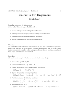 Calculus for Engineers Workshop 1: Exponential, Log, Trig