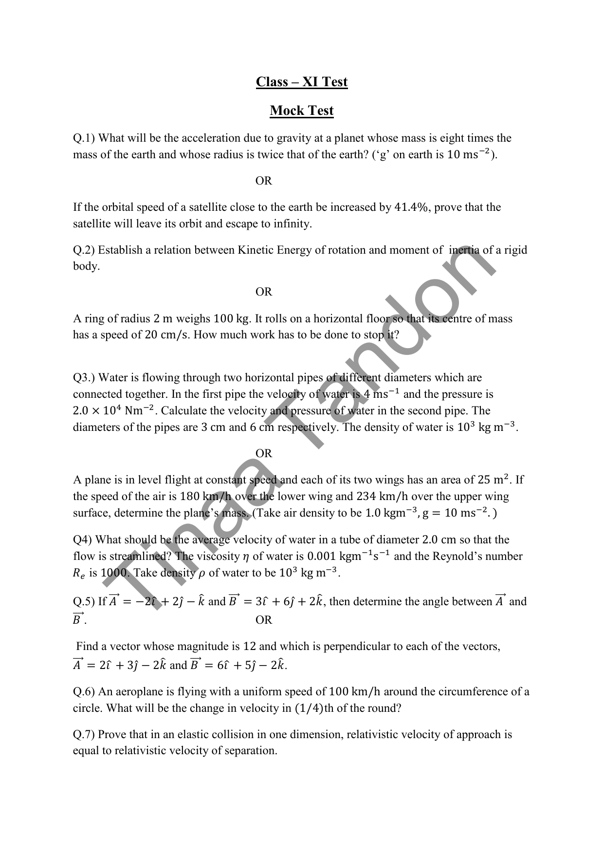 Class Xi Test Mock Final 1