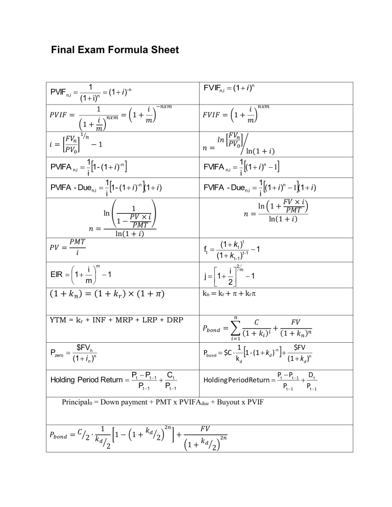 BU283 W2021 Midterm2 Formula Sheet