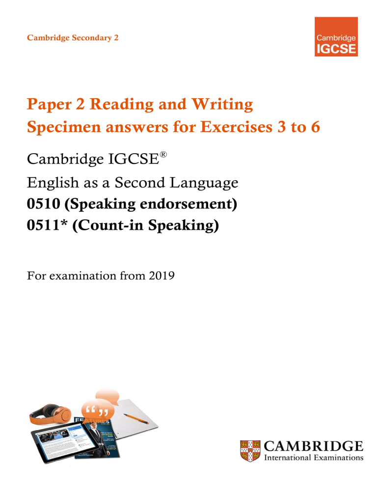 IGCSE ESL 2019 Specimen Answers