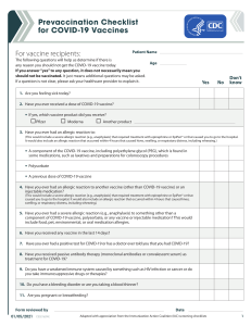 COVID-19 Prevaccination Checklist