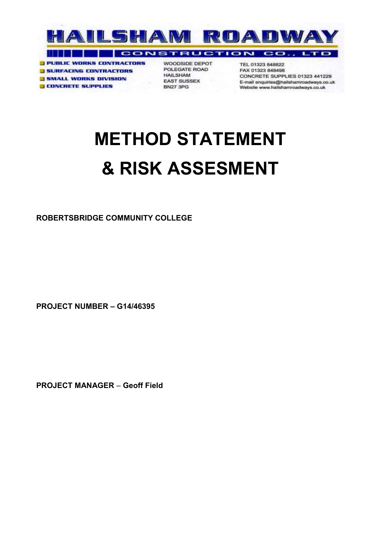 Risk Assessment Method Statement Examples 