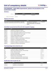 CPCCWHS2001 Unit of Competency Details: WHS in Construction