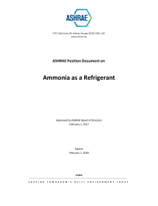 ASHRAE Position Document on Ammonia as a Refrigerant PD 2017
