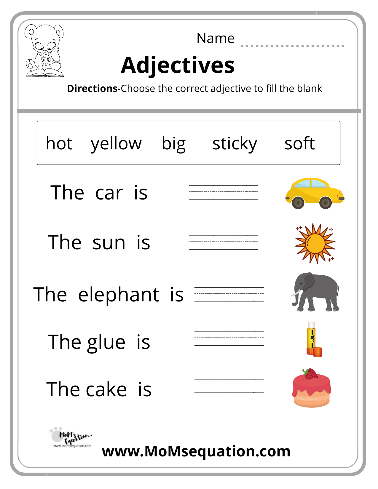 Adjective Words Worksheet