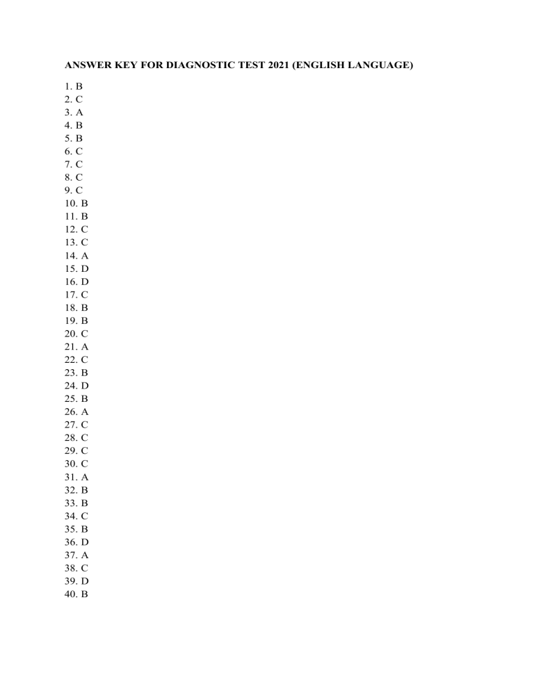 6 ANSWER KEY FOR DIAGNOSTIC TEST 2021 ENGLISH LANGUAGE