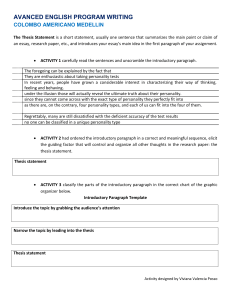 The Thesis Statement Task Worksheet