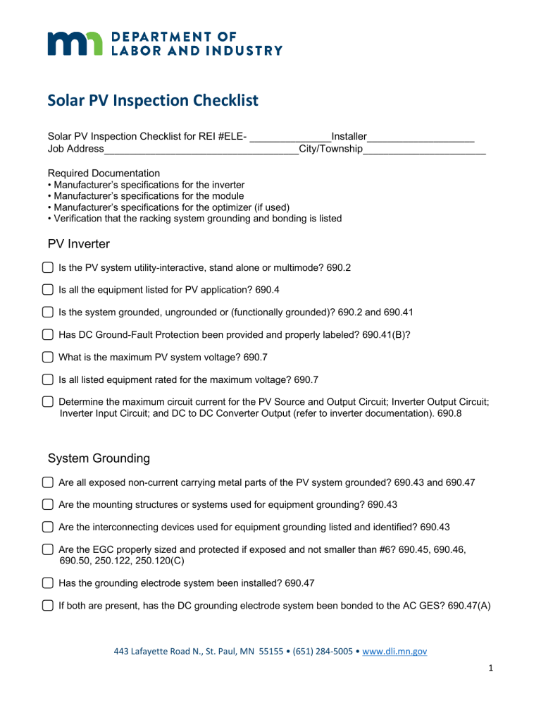 Template Solar Pv Maintenance Checklist