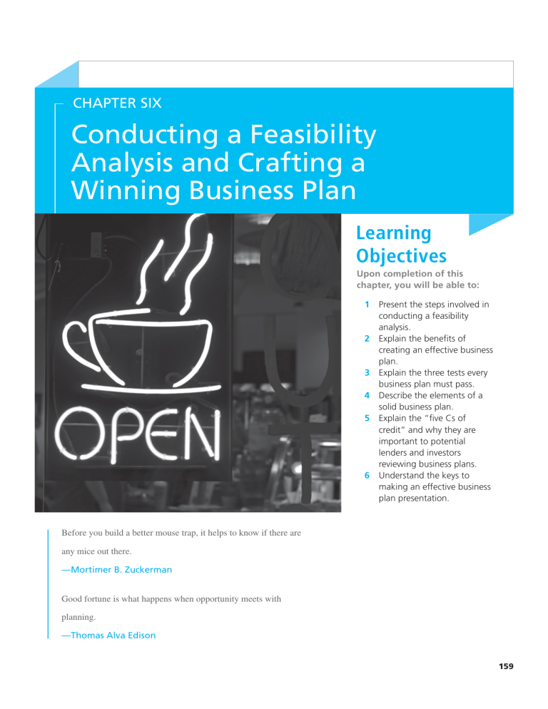 conducting a feasibility analysis and crafting a winning business plan