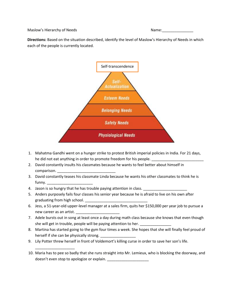 Maslow s Hierarchy Of Needs Worksheet Photos And Vectors
