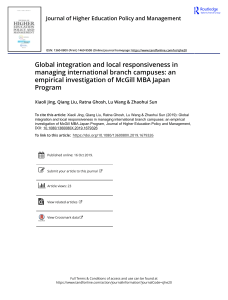 Global integration and local responsiveness in managing international branch campuses- an empirical investigation of McGill MBA Japan Program