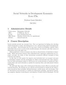 Syllabus：Social Networks in Development Economics