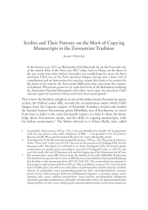 Hintze, Almut - “Scribes and Their Patrons; On the Merit of Copying Manuscripts in the Zoroastrian Tradition”