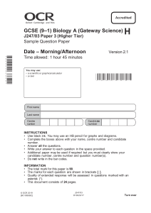 GCSE Biology 2019 SAM Paper 1