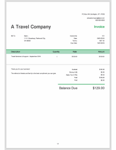 Sample Invoice - A Travel Company