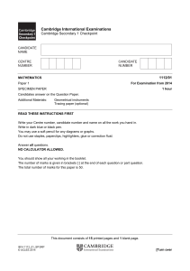 Cambridge Secondary 1 Math Checkpoint Specimen Paper