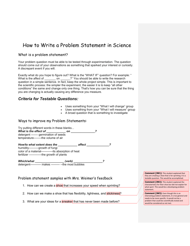 How To Write A Problem Statement In Science