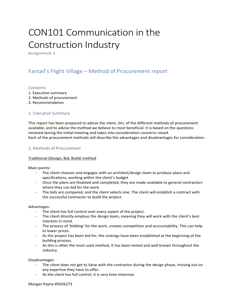 advantages of traditional procurement method