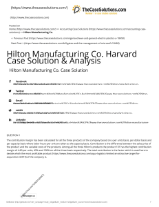 Hilton Manufacturing Co. Case Solution And Analysis, HBR Case Study Solution & Analysis of Harvard Case Studies