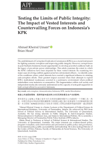 Testing the Limit of Public Integrity: The Impact of Vested Interests and Countervailing Forces on Indonesia's KPK