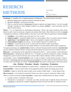 Psychology Research Methods Notes
