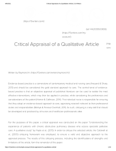 Critical Appraisal of a Qualitative Article   15 Writers