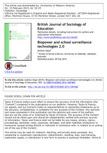 British Journal of Sociology of Education Volume issue 2015 [doi 10.1080 01425692.2014.1001060] Hope, Andrew -- Biopower and school surveillance technologies 2.0