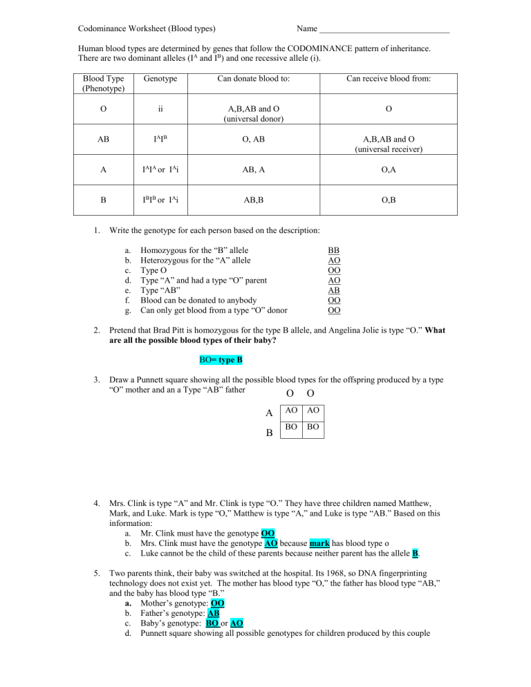 Blood Type And Inheritance Worksheet Studying Worksheets