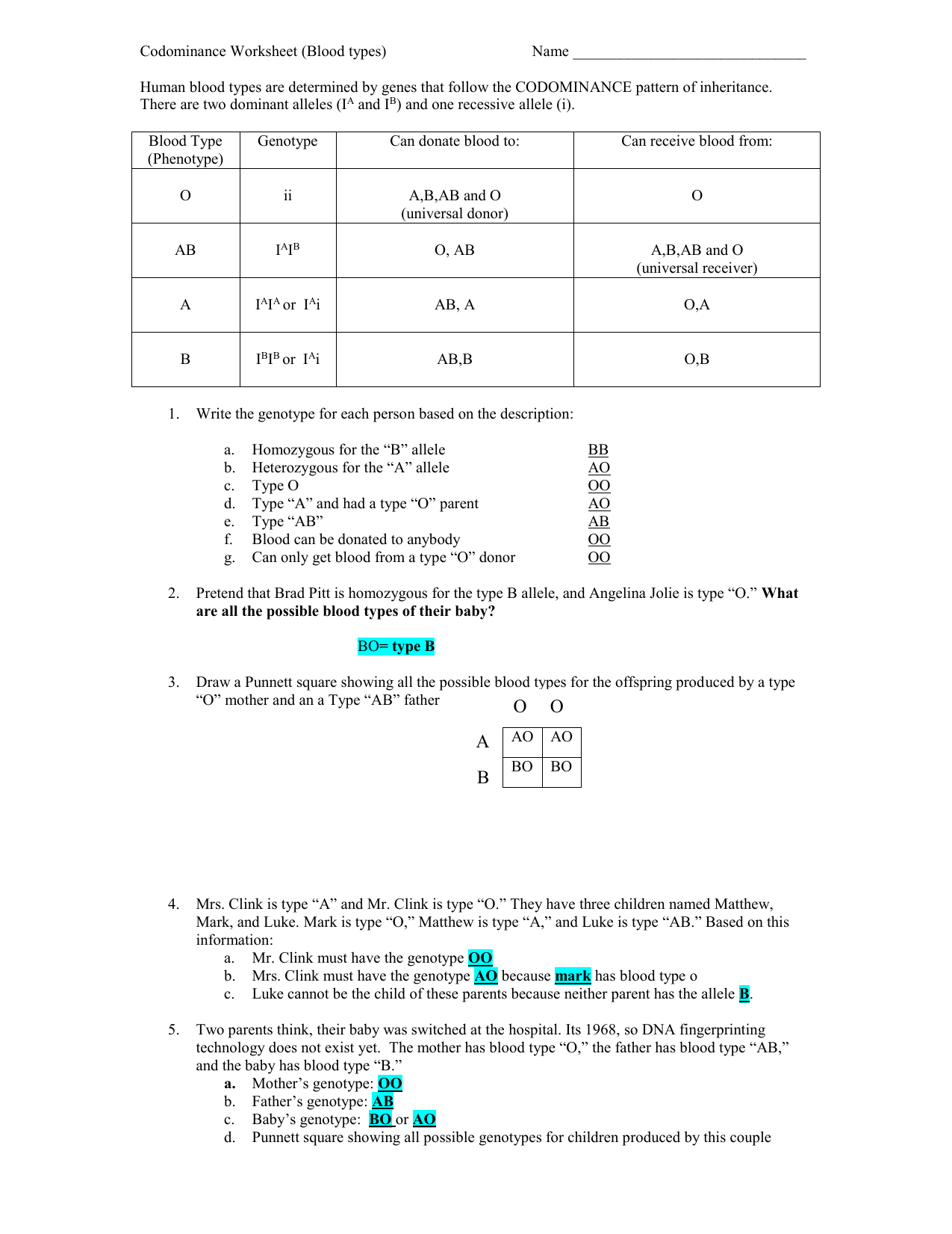 blood-type-practice-problems complete In Codominance Worksheet Blood Types