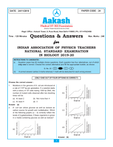NSEB 2019-20 (24 Nov 2019) Biology Que & Ans Revised