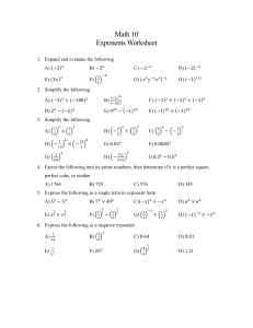 Math 10 - Exponents Worksheet