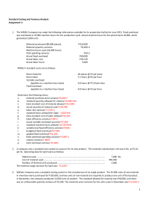 Standard Costing and Variance Analysis Assignment