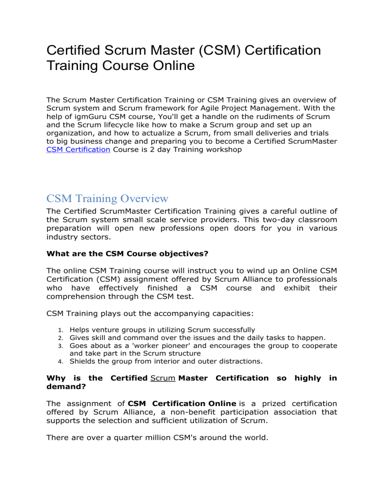CSM Certification CSM Certification