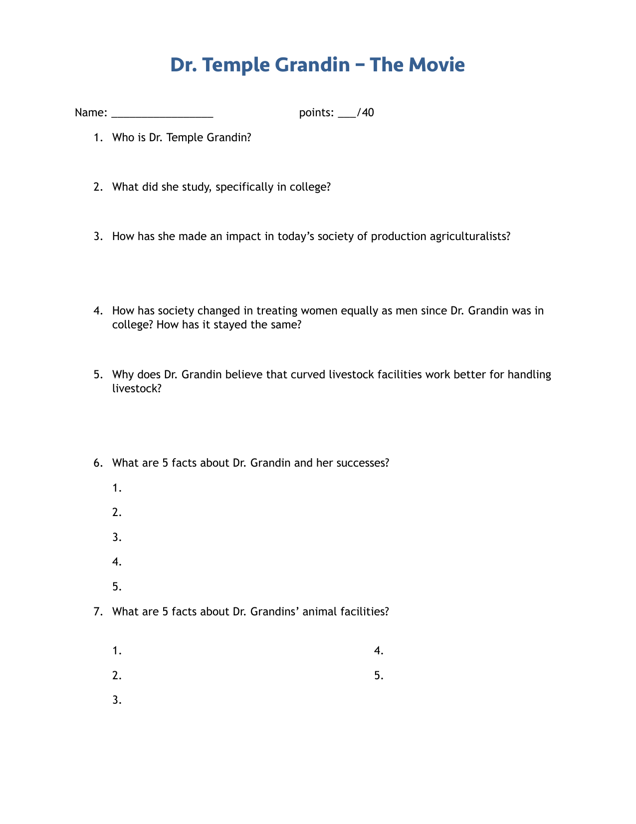 TEMPLE GRANDIN THE MOVIE WORKSHEET With Temple Grandin Movie Worksheet