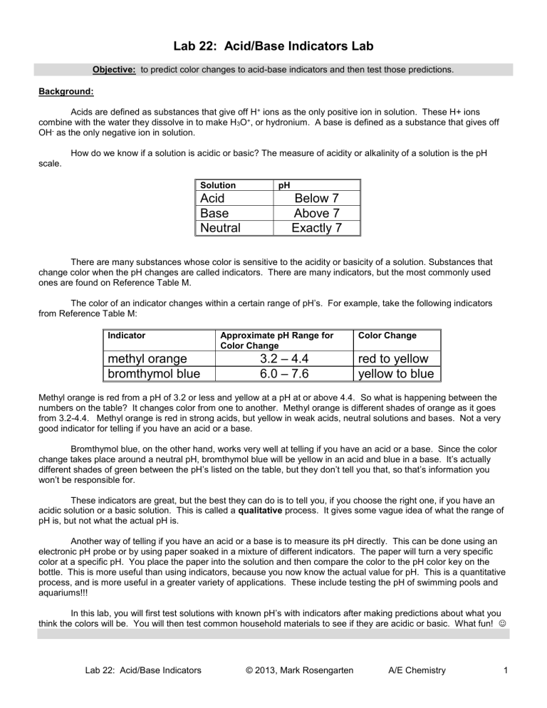 Lab 22 Acids Bases and Indicators