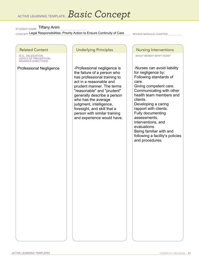 Ati Basic Concept Template Legal Responsibilities