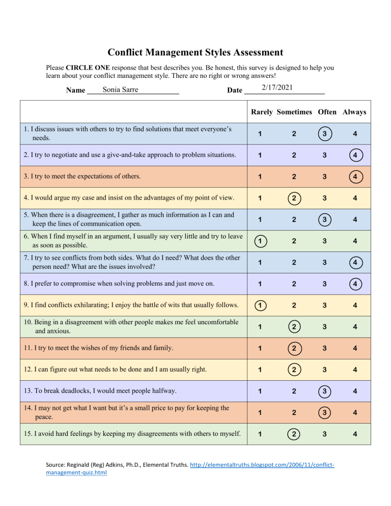 Conflict Management Styles Assessment