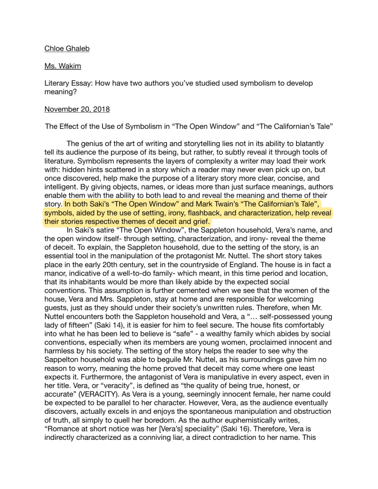 Literary Essay SAMPLE GRADE 10 2018