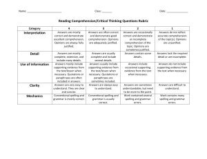 Comprehension Critical Thinking Rubric