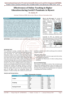 Effectiveness of Online Teaching in Higher Education during Covid19 Pandemic in Mysore