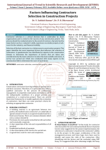 Factors Influencing Contractors Selection in Construction Projects