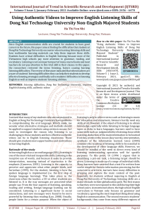 Using Authentic Videos to Improve English Listening Skills of Dong Nai Technology University Non English Majored Students