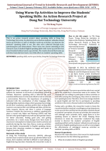 Using Warm Up Activities to Improve the Students’ Speaking Skills An Action Research Project at Dong Nai Technology University