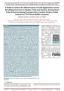 A Study to Assess the Effectiveness of Cold Application versus Breathing Exercises to Reduce Pain and Anxiety during Chest Tube Removal among Postoperative Cardiac Surgery Adult Patient in CTVS Ward KGMU Lucknow