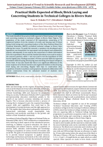 Practical Skills Expected of Block Brick Laying and Concreting Students in Technical Colleges in Rivers State