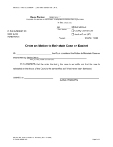 Order on Motion to Reinstate