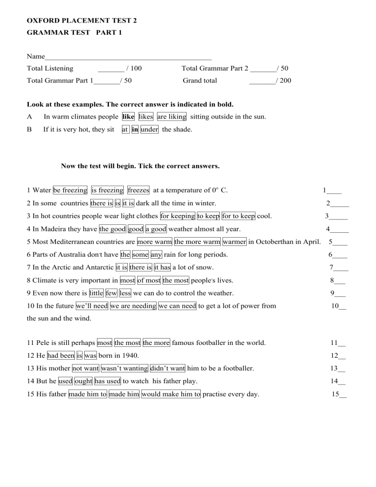 OXFORD PLACEMENT TEST