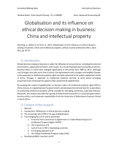 Bibliography on Globalization and its influence on ethical decision-making in business: China and intellectual property