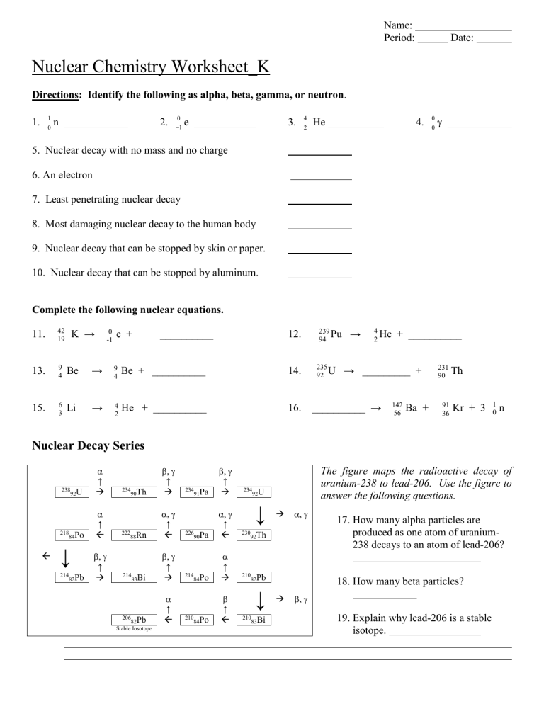 C Unit 5 Nuclear Chemistry WS K