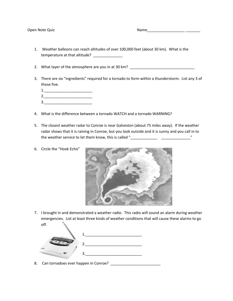 severe weather research sheet answer key